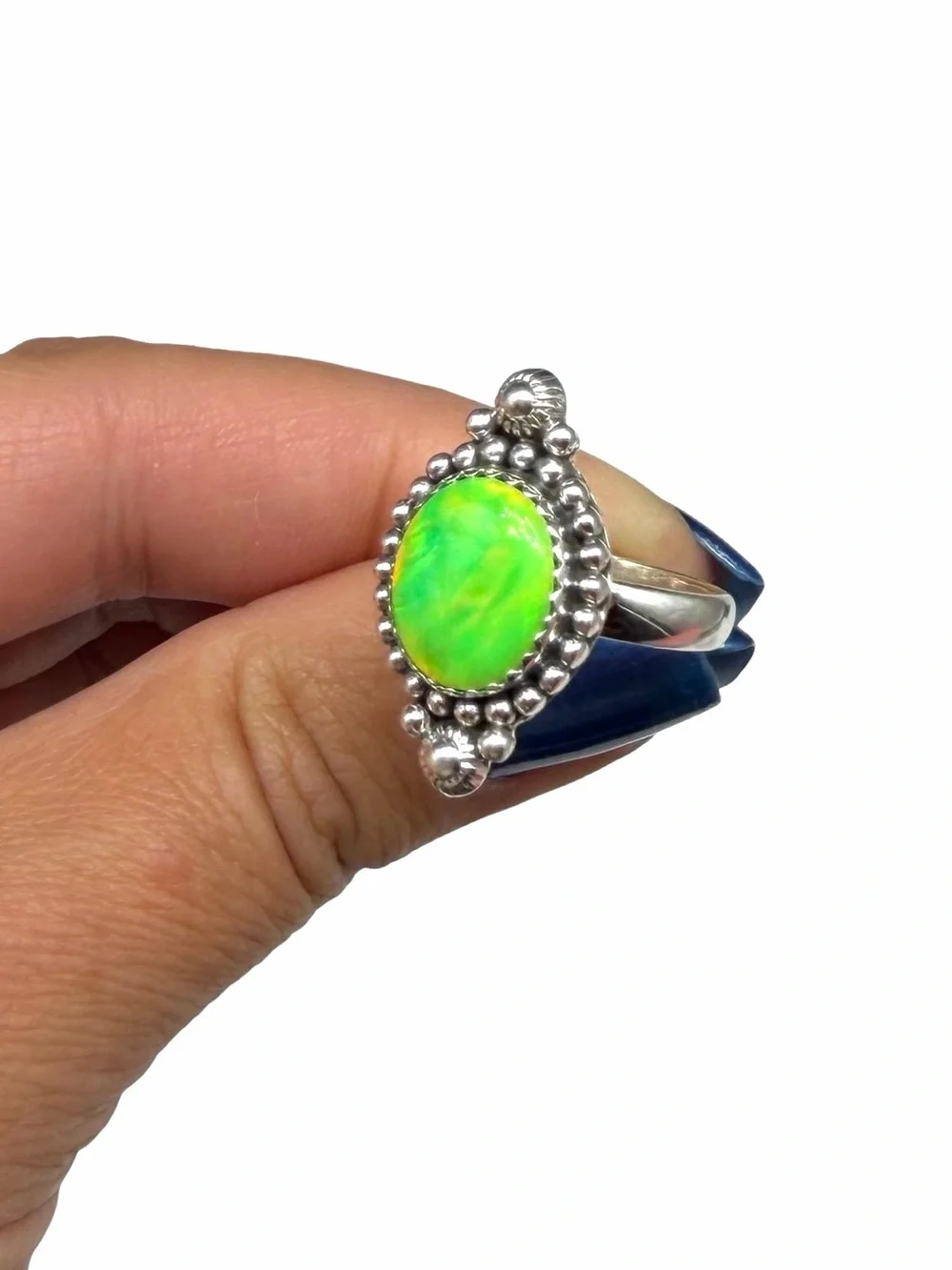 Lime Green Aurora Fire Opal Ring Size 9 Solid 925 Sterling Silver Aura